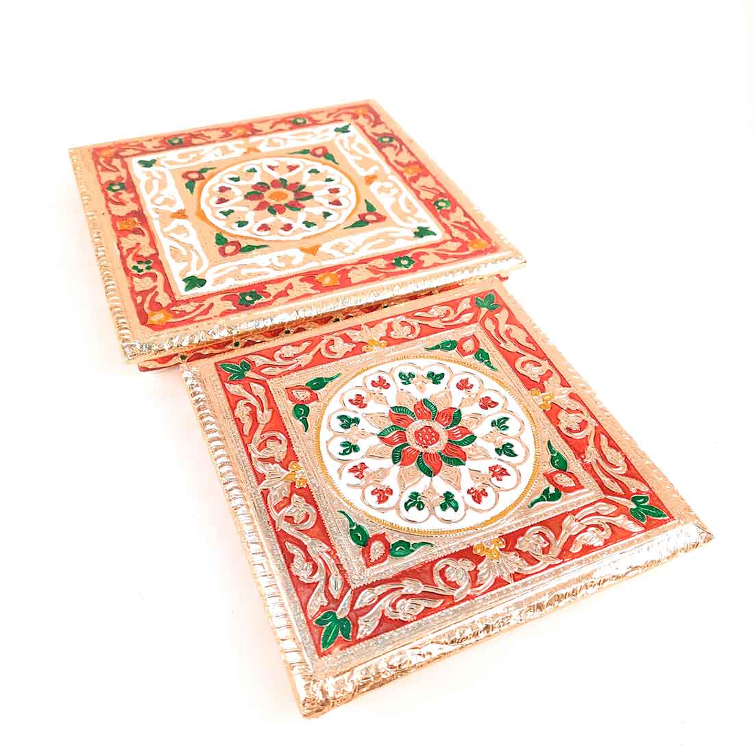 Pooja Chowki Bajot | Wooden Chowki Set - For Pooja, Festivals, Temple & Home Décor - 8, 10 Inch (Pack of 2) - Apkamart