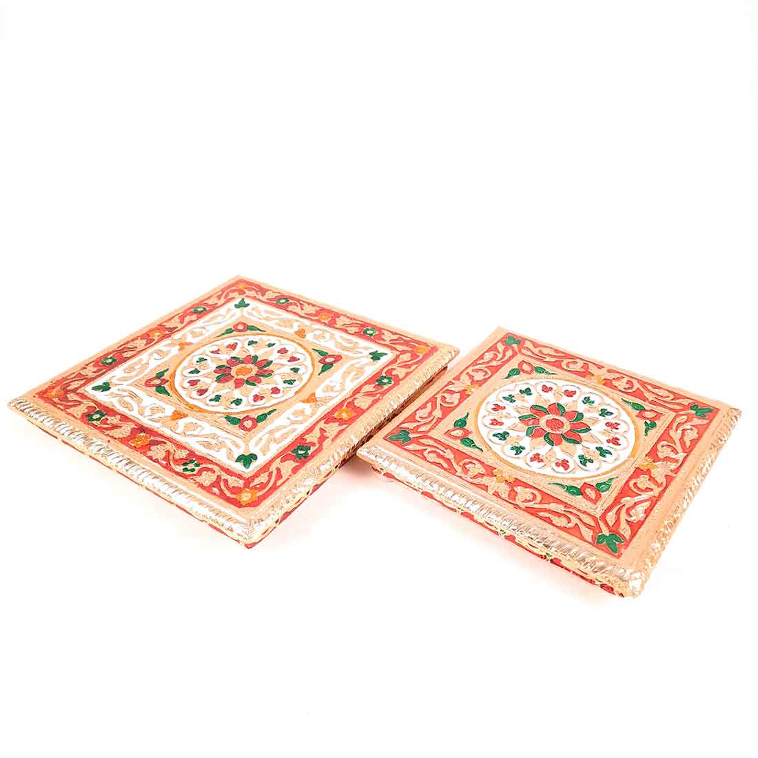 Pooja Chowki Bajot | Wooden Chowki Set - For Pooja, Festivals, Temple & Home Décor - 8, 10 Inch (Pack of 2) - Apkamart