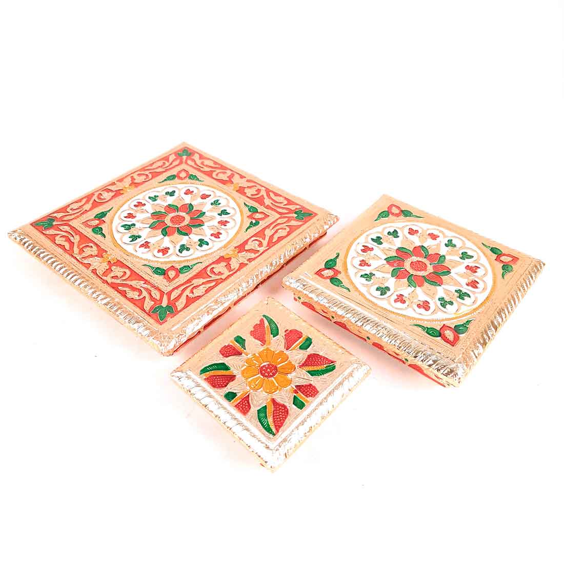 Puja Chowki - 4,6,8 Inch - Set of 3 For Pooja, Wedding & Festive Decor - ApkaMart #Style_Design 2