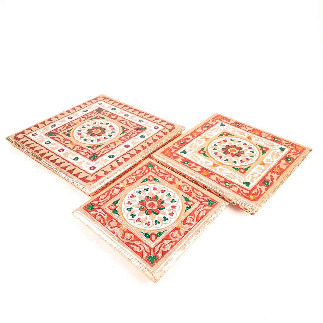 Minakari Chowki Bajot - Set of 3 - Set of 8, 10, 12 Inch Bajot - ApkaMart #Style_Design 2