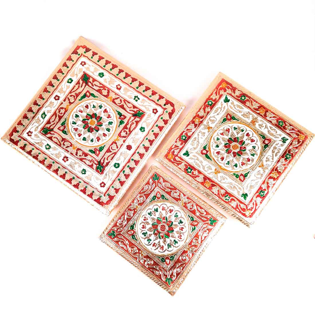 Minakari Chowki Bajot - Set of 3 - Set of 8, 10, 12 Inch Bajot - ApkaMart #Style_Design 2