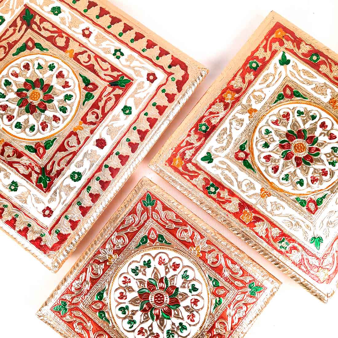 Minakari Chowki Bajot - Set of 3 - Set of 8, 10, 12 Inch Bajot - ApkaMart #Style_Design 2