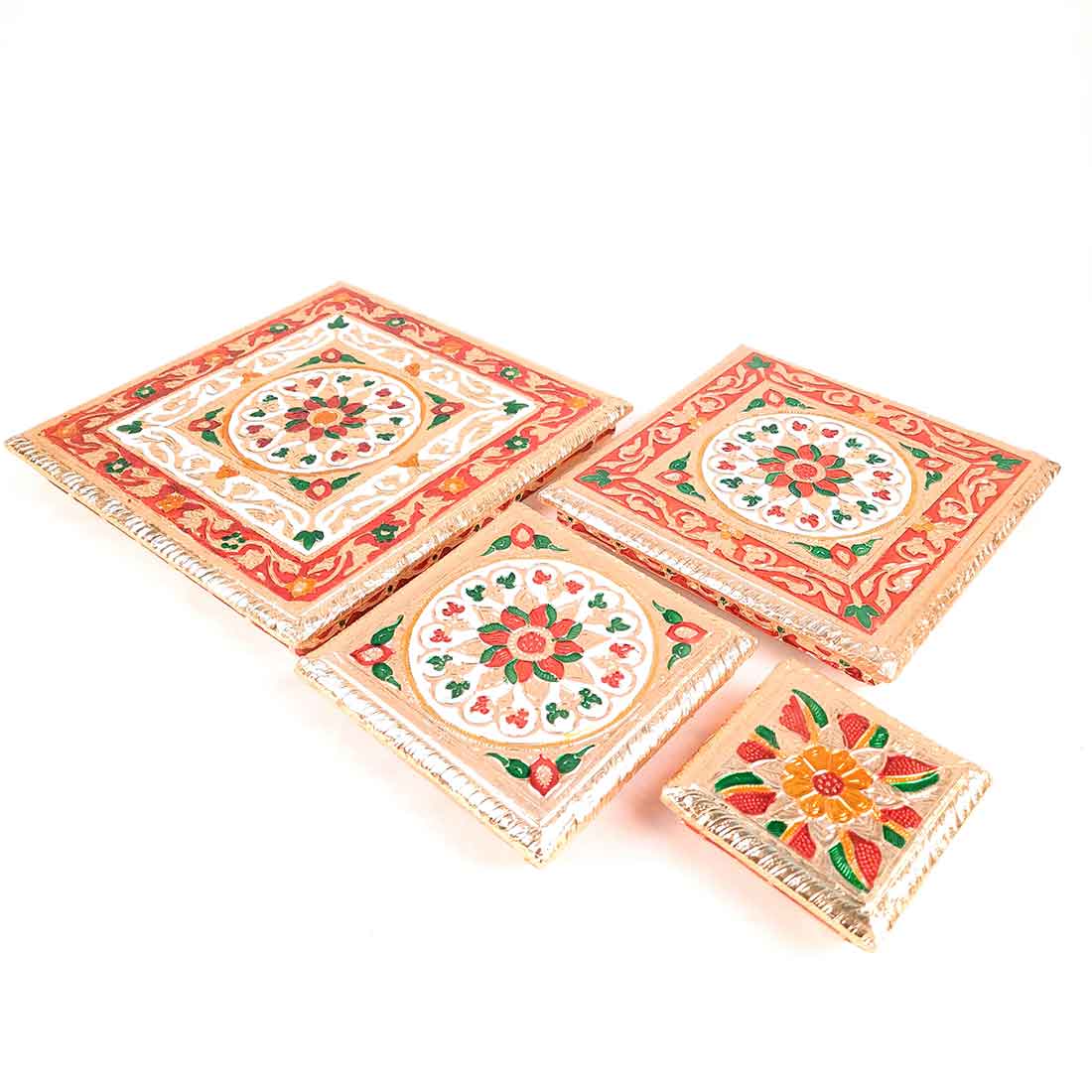 Puja Chowki - Set of 4 - Set of 4, 6, 8, 10 Inch Bajot - ApkaMart #Style_Design 2