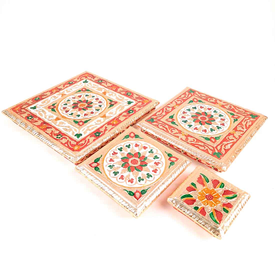 Puja Chowki - Set of 4 - Set of 4, 6, 8, 10 Inch Bajot - ApkaMart #Style_Design 2