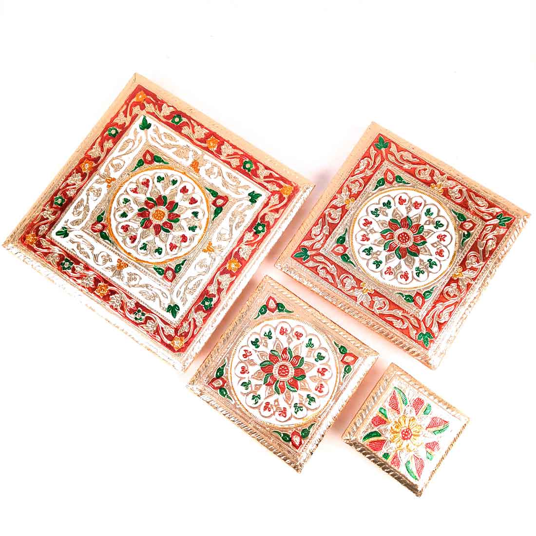 Puja Chowki - Set of 4 - Set of 4, 6, 8, 10 Inch Bajot - ApkaMart #Style_Design 2