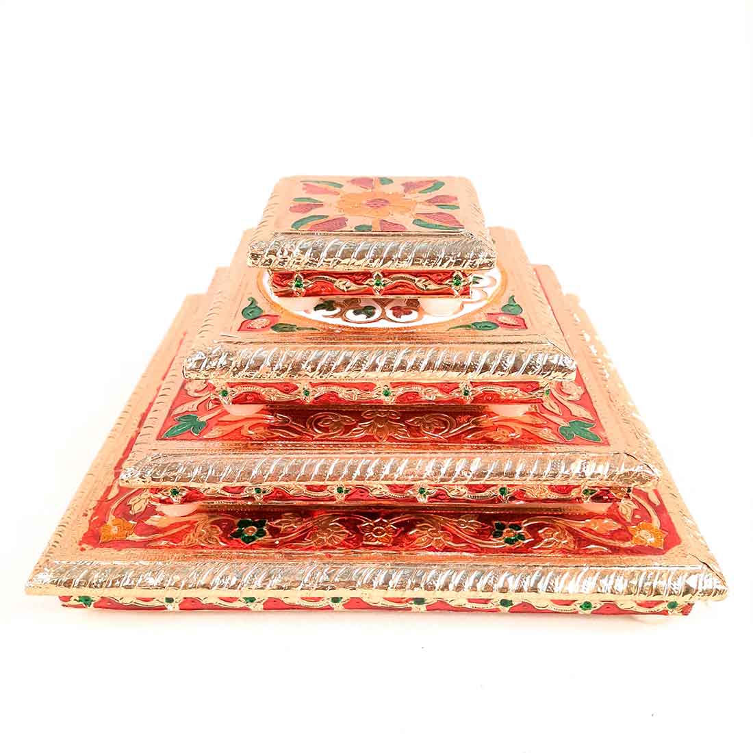 Puja Chowki - Set of 4 - Set of 4, 6, 8, 10 Inch Bajot - ApkaMart #Style_Design 2