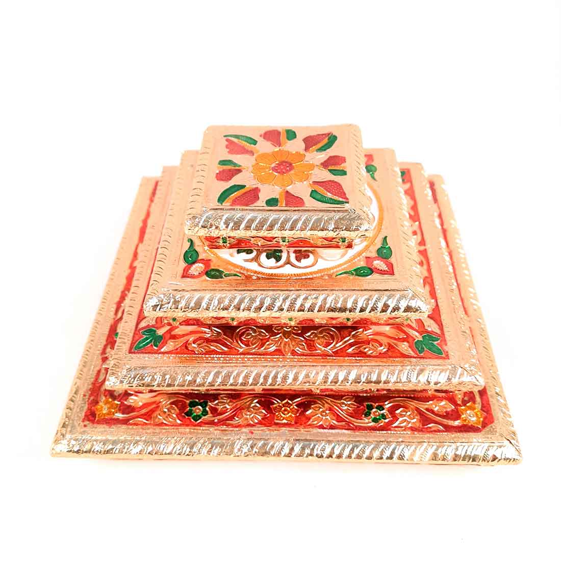 Puja Chowki - Set of 4 - Set of 4, 6, 8, 10 Inch Bajot - ApkaMart #Style_Design 2