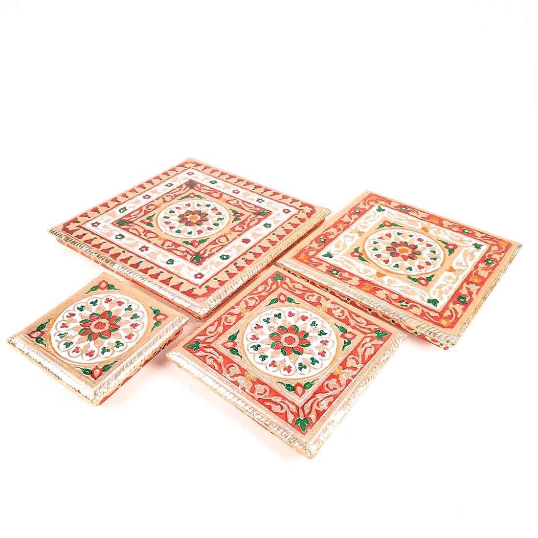 Puja Chowki Bajot - Set of 4 - Set of 6, 8, 10, 12 Inch Bajot - ApkaMart #Style_Design 2