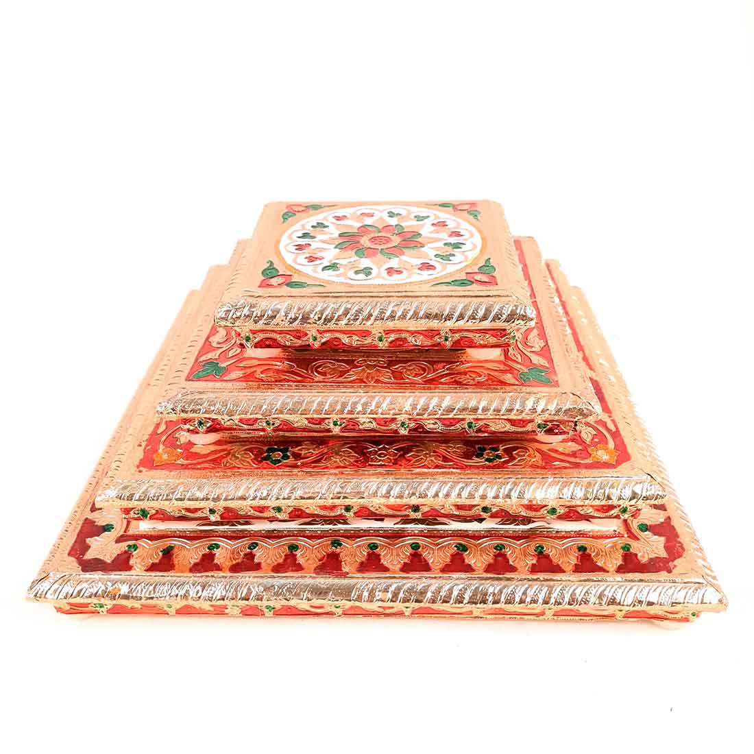 Puja Chowki Bajot - Set of 4 - Set of 6, 8, 10, 12 Inch Bajot - ApkaMart #Style_Design 2