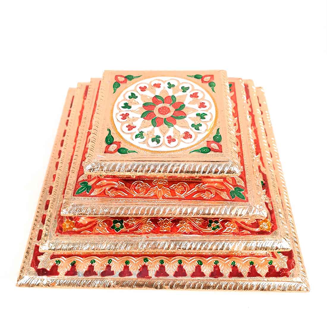 Puja Chowki Bajot - Set of 4 - Set of 6, 8, 10, 12 Inch Bajot - ApkaMart #Style_Design 2