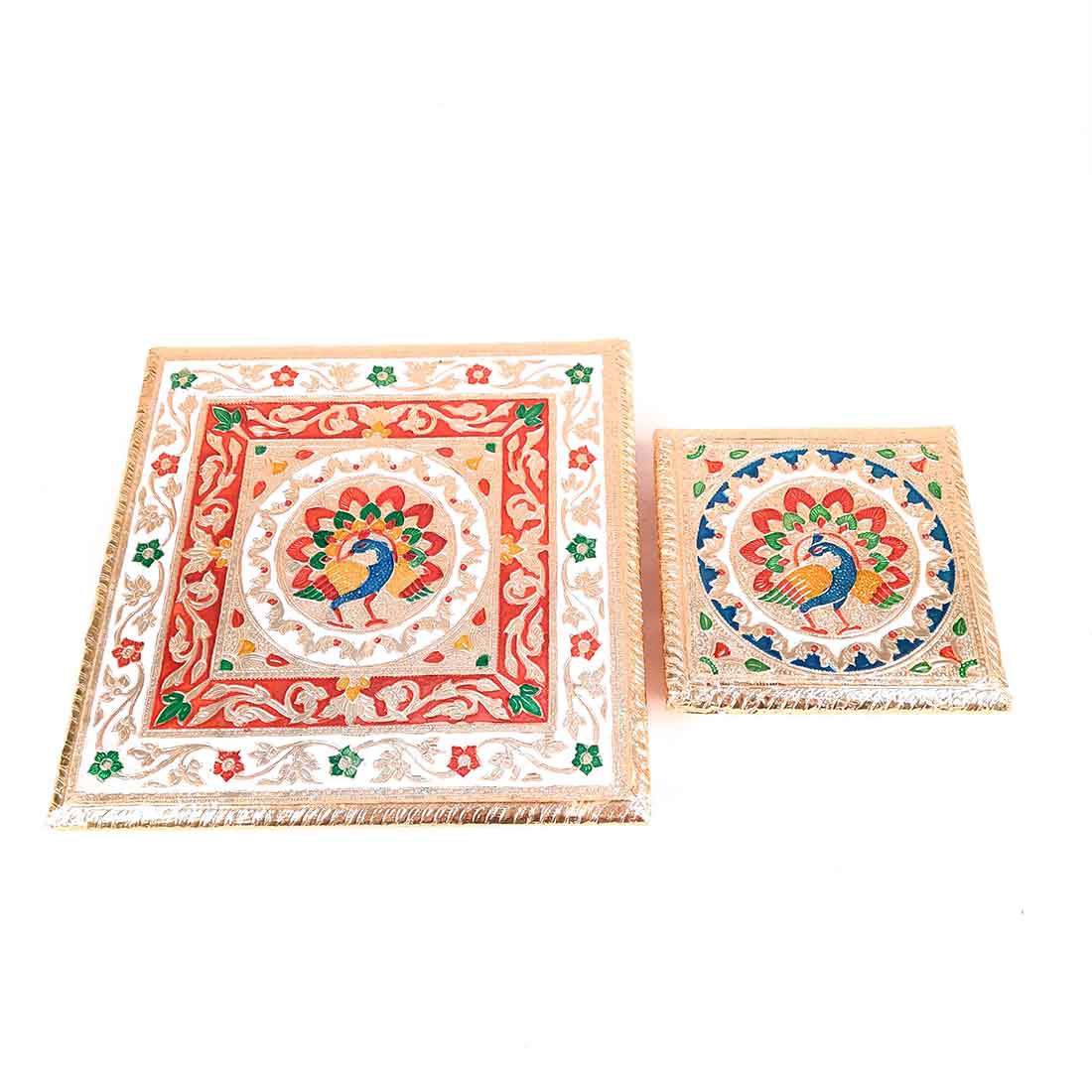 Pooja Chowki Bajot | Wooden Chowki Set - For Pooja, Festivals, Temple & Home Décor - 6, 10 Inch - Apkamart