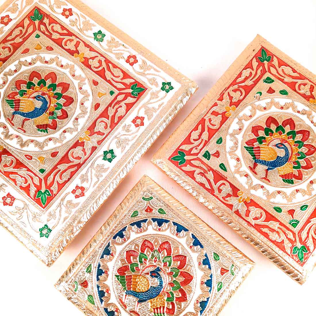 Pooja Chowki Bajot - Minakari Chowki Set - Set of 3 (6, Inch , 8 Inch, 10 Inch) - ApkaMart #Style_Design 2