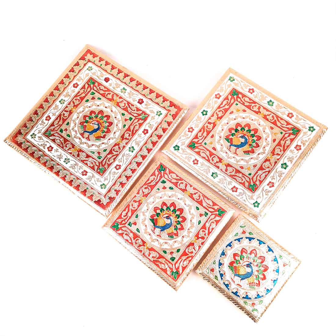 Decorative Chowki - Pack of 4 - For Sitting, Puja & Home Decor - ApkaMart#Style_Design 2