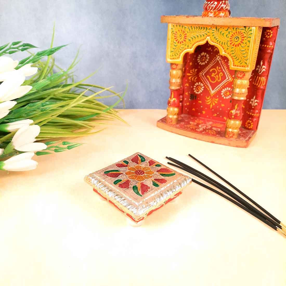 Minakari Chowki | Pooja Chowki - For Pooja & Return Gifts - 4 Inch - ApkaMart #Style_Design 2