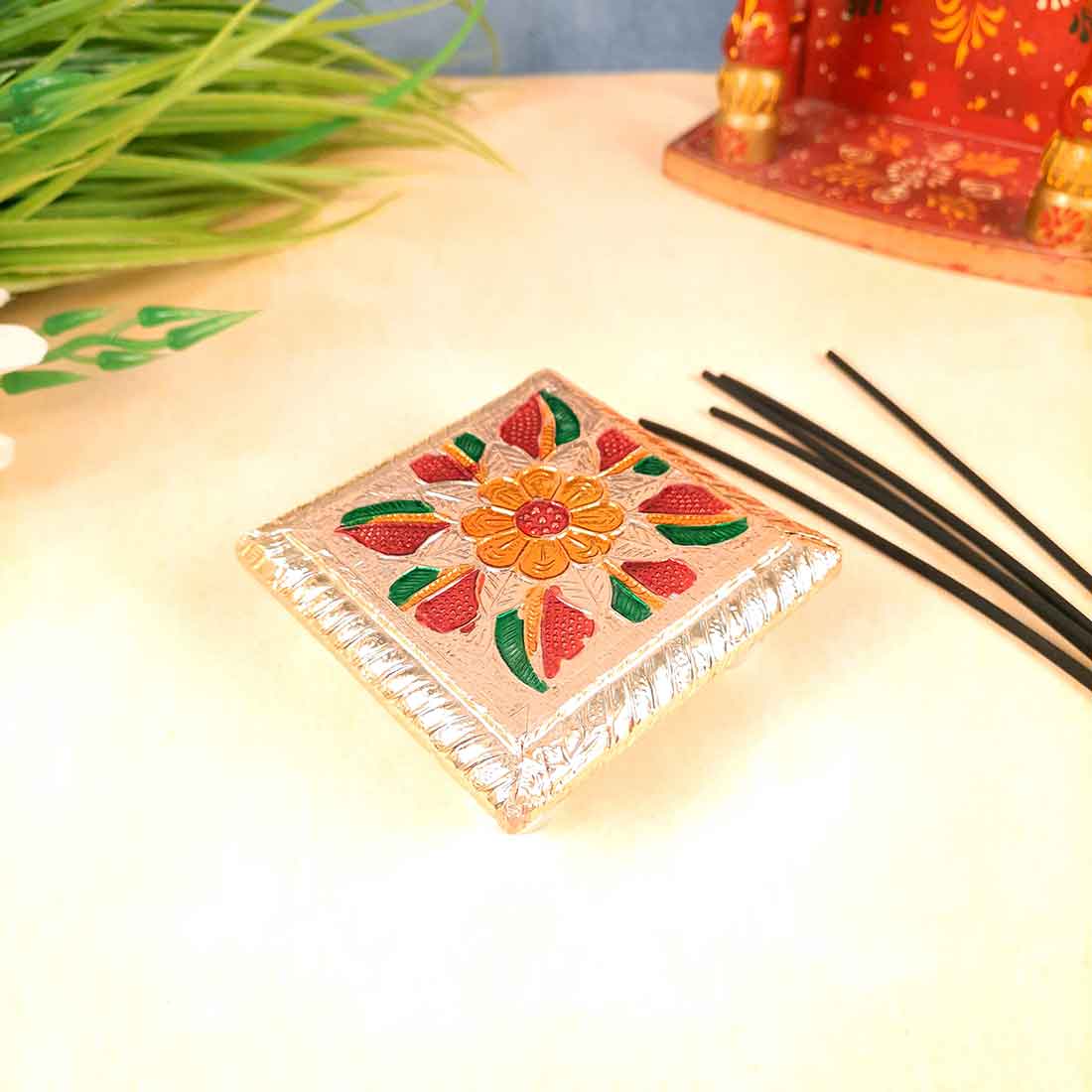 Minakari Chowki | Pooja Chowki - For Pooja & Return Gifts - 4 Inch - ApkaMart #Style_Design 2