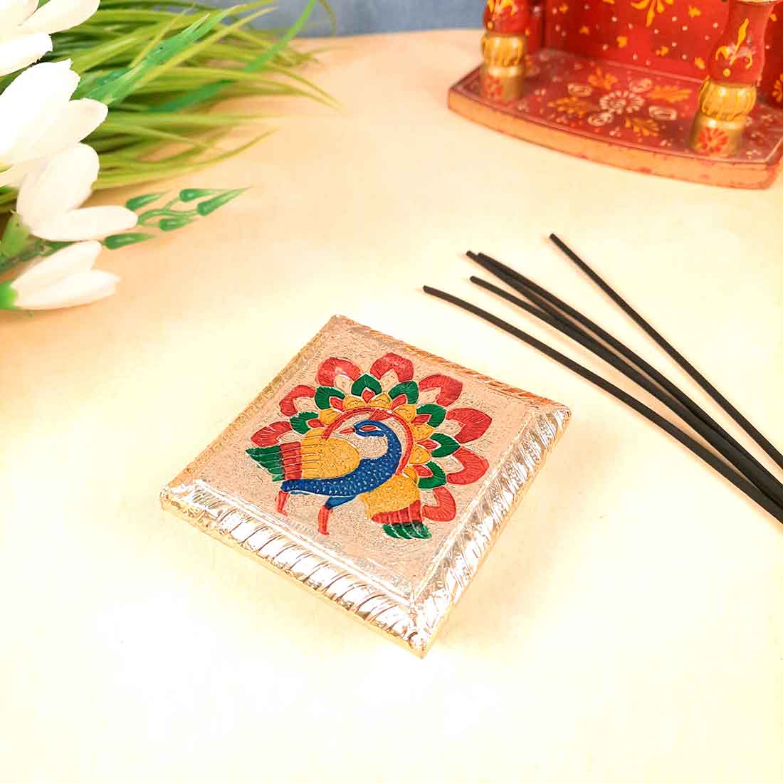 Pooja Chowki Bajot | Minakari Chauki Set - For Pooja, Festivals & Return Gifts (Pack of 2) 4 Inch - Apkamart #Style_Design 2