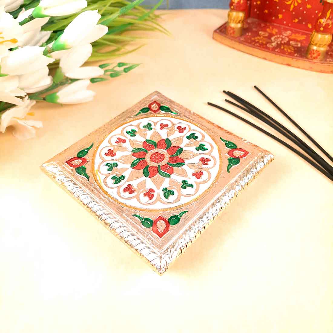 Pooja Chowki Bajot | Wooden Choki Set - For Diwali Pooja, Festivals & Home Decor - 6 Inch - Apkamart #Size_6 Inch