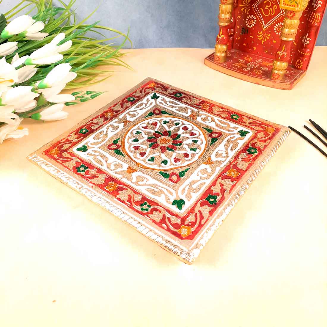 Minakari Chowki or Bajot - Set of 2 - 6 Inch & 10 Inch - ApkaMart #Style_Design 2