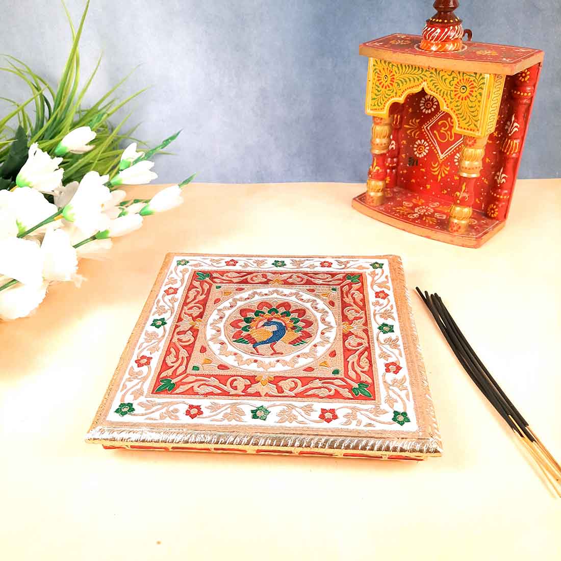 Pooja Chowki Bajot - Minakari Chowki Set - Set of 3 (6, Inch , 8 Inch, 10 Inch) - ApkaMart #Style_Design 2