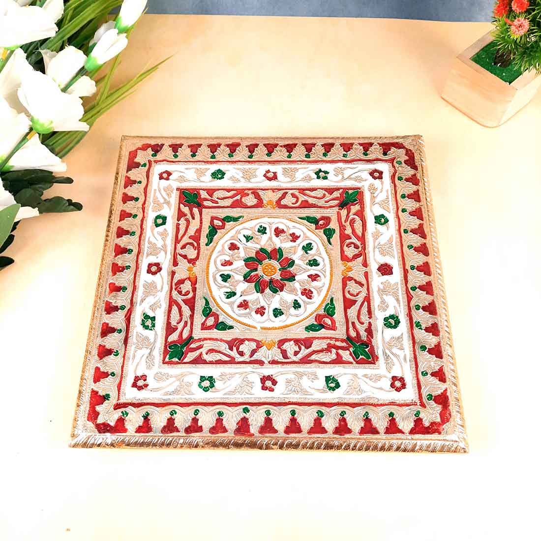 Meenakari Chowki Bajot - For Pooja Decoration -12 Inch - ApkaMart #Style_Design 2