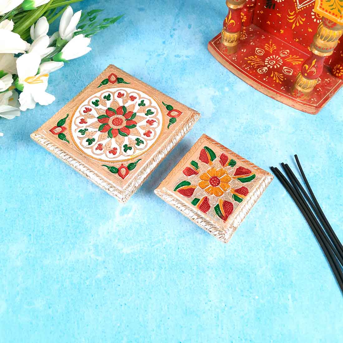 Pooja Chowki Bajot | Wooden Chowki Set - For Diwali Pooja, Festivals & Home Décor - 4, 6 Inch - Apkamart #Style_Design 1