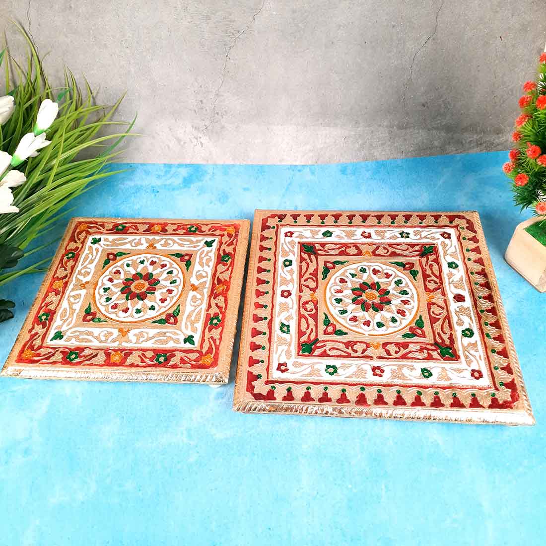 Pooja Chowki Bajot - Set of 2 - 10 Inch & 12 Inch Bajot - ApkaMart #style_Design 2