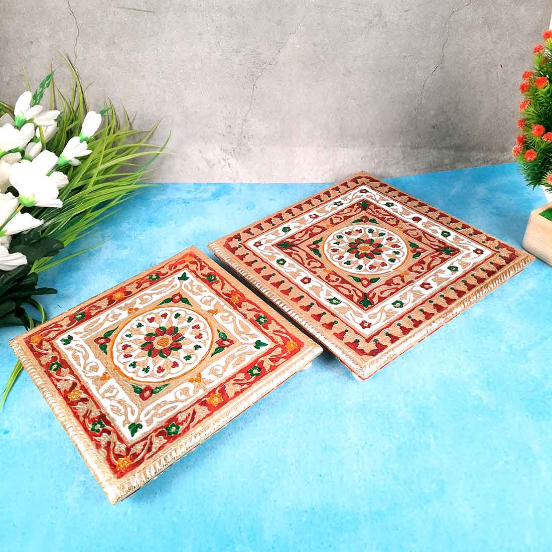 Pooja Chowki Bajot - Set of 2 - 10 Inch & 12 Inch Bajot - ApkaMart #style_Design 2
