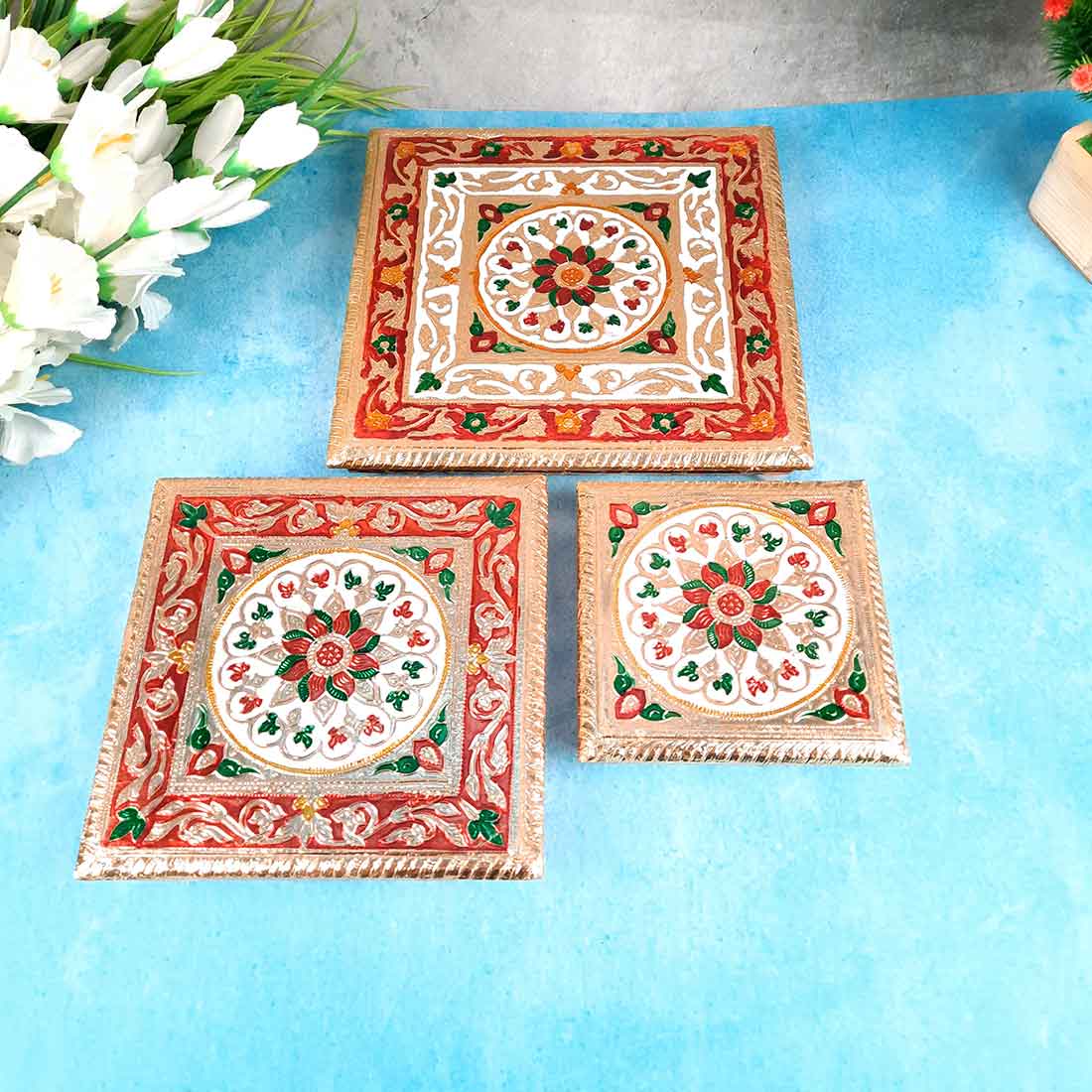 Pooja Chowki Bajot | Wooden Chowki Set - For Pooja, Festivals, Temple & Home Décor - 6, 8, 10 Inch - Apkamart