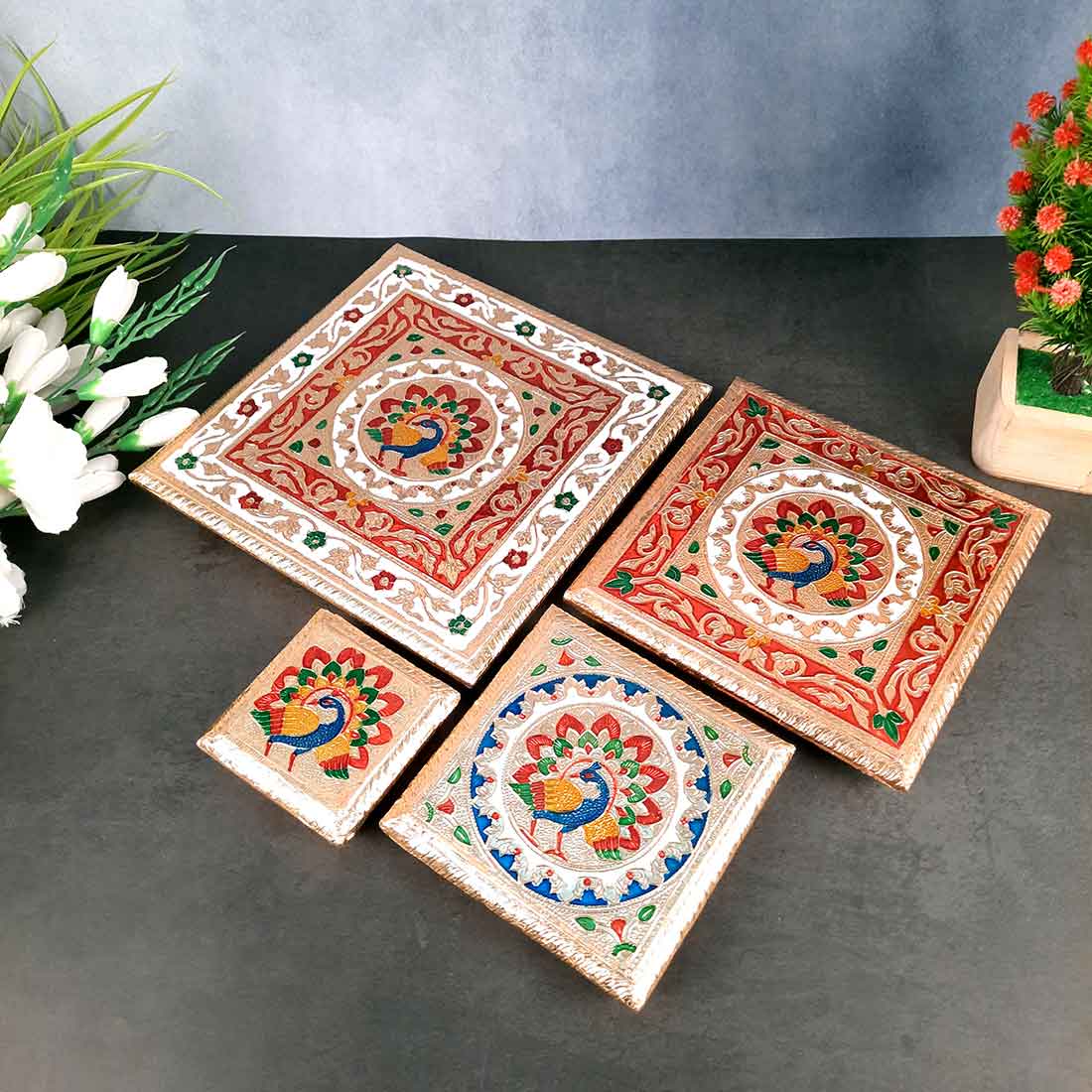 Pooja Chowki - For Sitting, Puja & Home Decor - Pack of 4 - ApkaMart #Style_Design 2