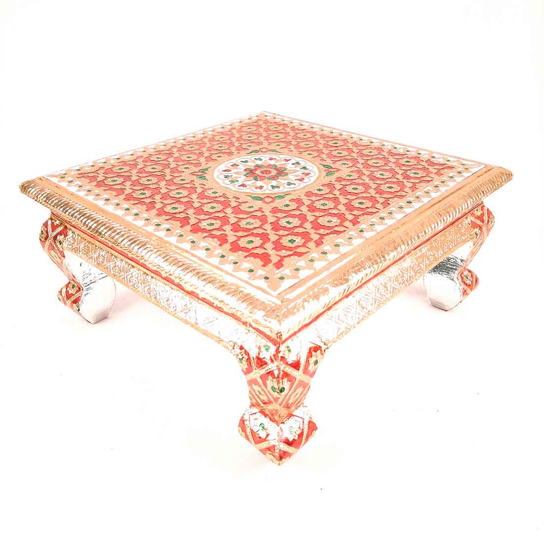 Pooja Chowki Bajot | Wooden Minakari Chowki - For Pooja, Festivals & Home Décor - Apkamart #Style_Pack of 1