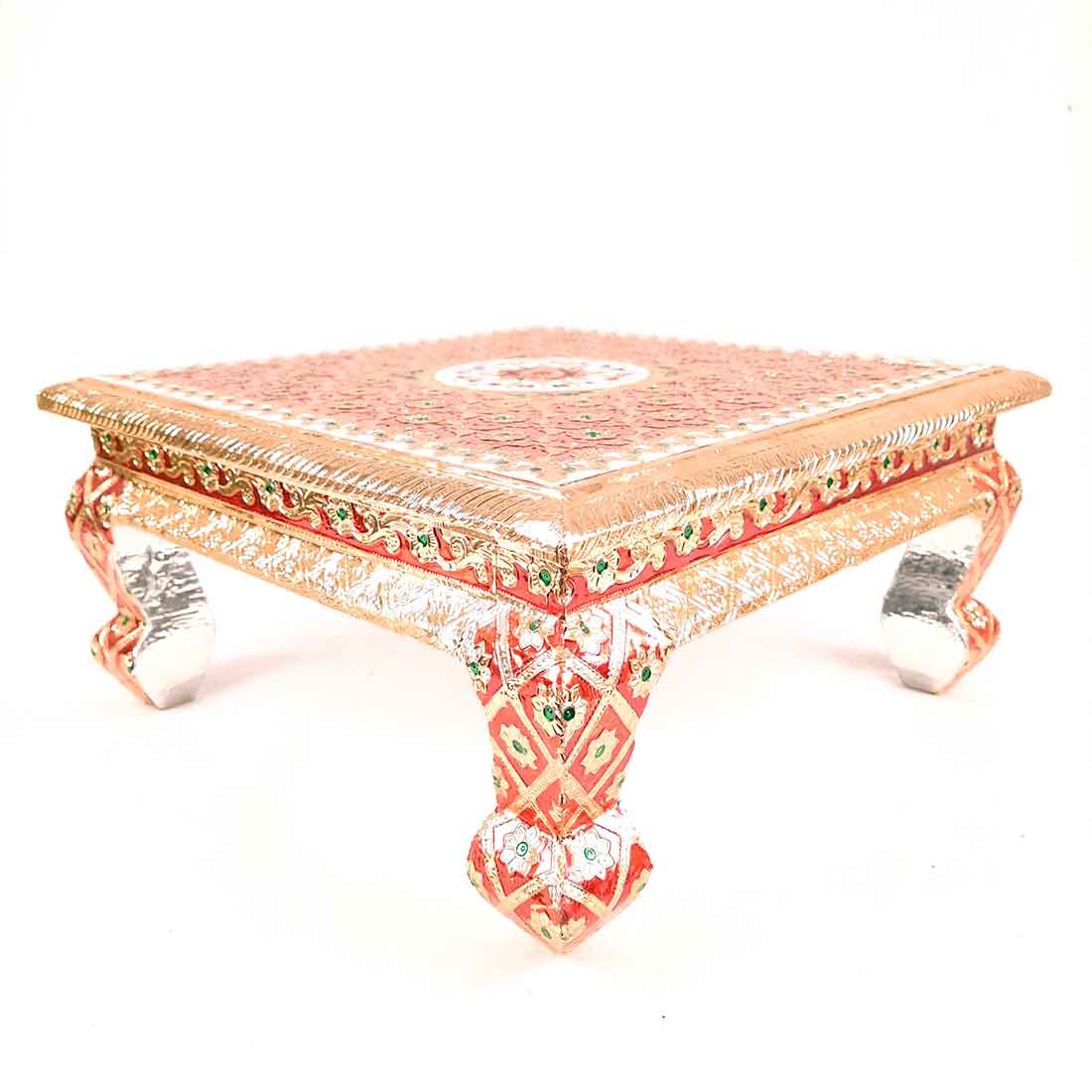 Pooja Chowki Bajot | Wooden Minakari Chowki - For Pooja, Festivals & Home Décor - Apkamart #Style_Pack of 1