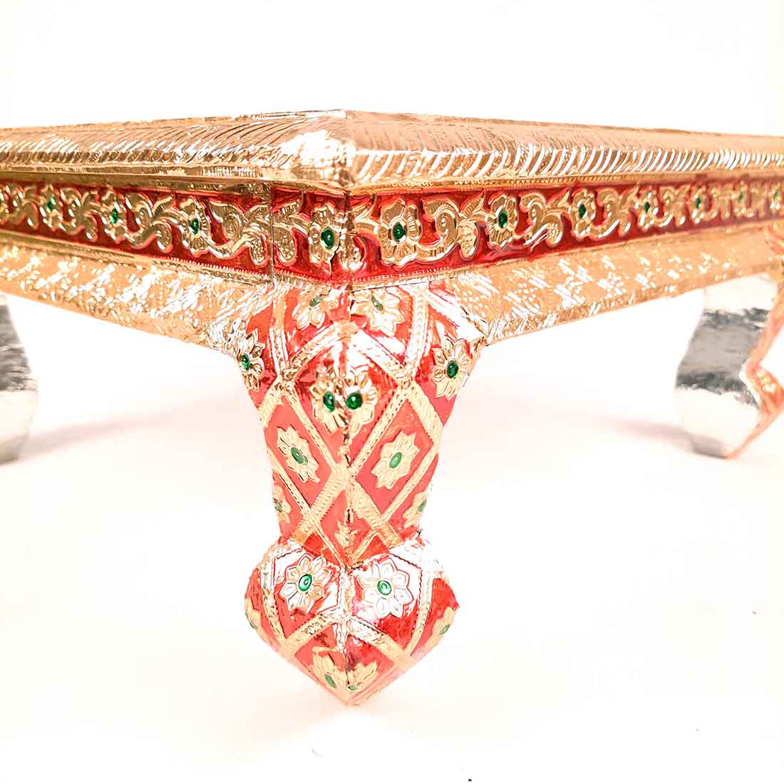 Pooja Chowki Bajot | Wooden Minakari Chowki - For Pooja, Festivals & Home Décor - Apkamart #Style_Pack of 2