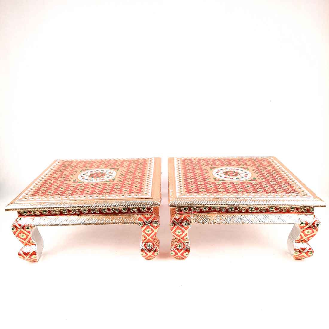 Pooja Chowki Bajot | Wooden Minakari Chowki - For Pooja, Festivals & Home Décor - Apkamart #Style_Pack of 2