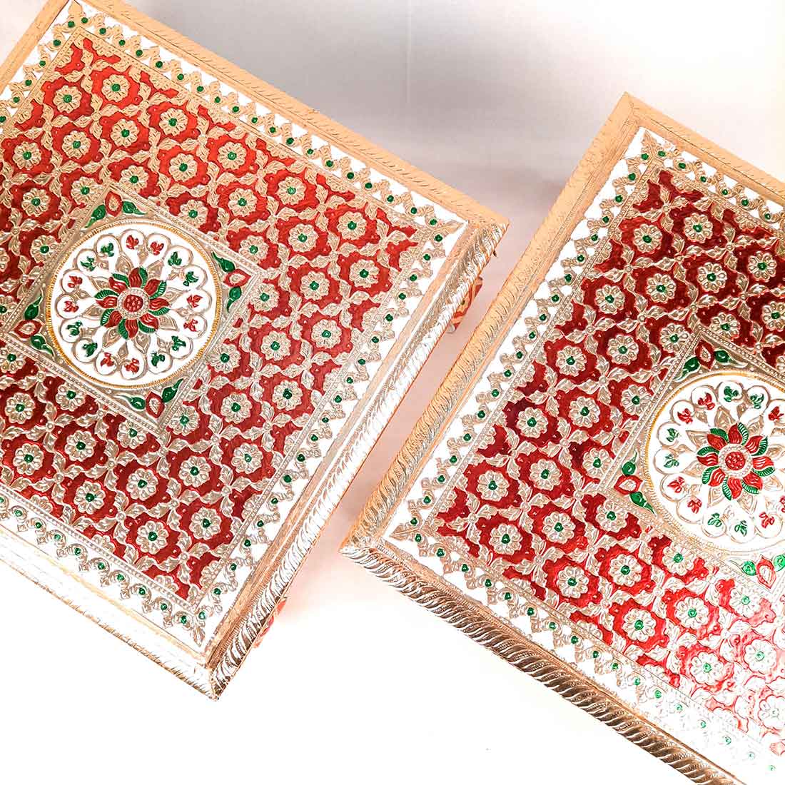 Pooja Chowki Bajot | Wooden Minakari Chowki - For Pooja, Festivals & Home Décor - Apkamart #Style_Pack of 2