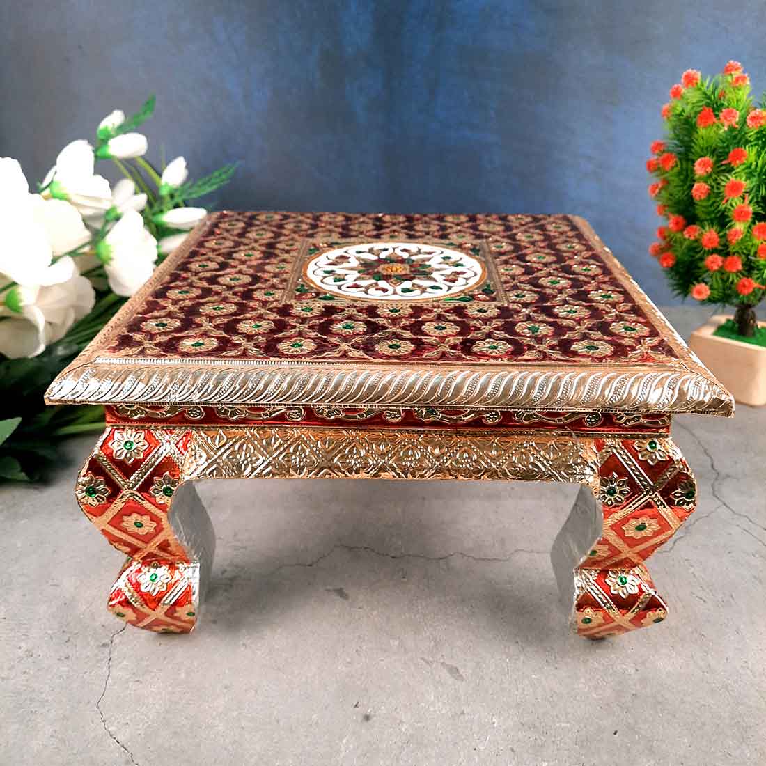 Minakari Chauki | Pooja Chowki Bajot - For Diwali Pooja, Festivals, Ceremonies & Home Decoration -12 inch - Apkamart #Style_Pack of 1