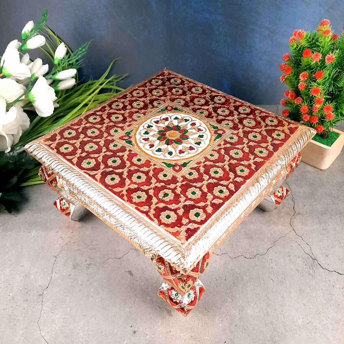 Minakari Chauki | Pooja Chowki Bajot - For Diwali Pooja, Festivals, Ceremonies & Home Decoration -12 inch - Apkamart #Style_Pack of 2