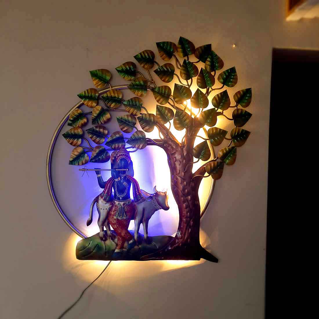 Krishna Backlit Wall Hanging - Metal Wall Art Decor - For Home Decor & Gifts -25 Inch - ApkaMart