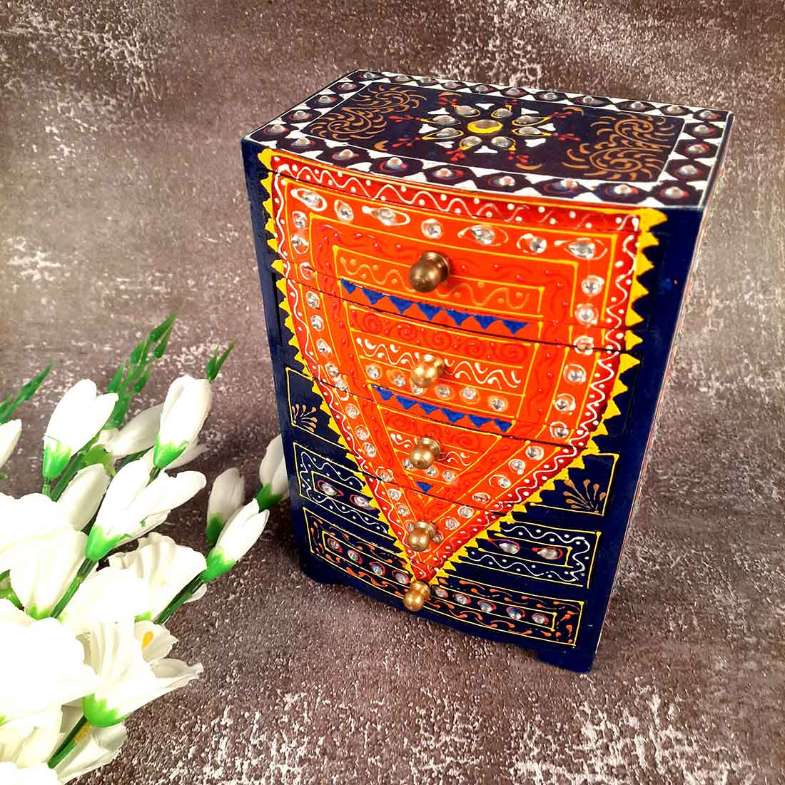 Jewelry Box Wooden | Jewellery Organizer | Mini Drawer Box - 10 Inch - ApkaMart