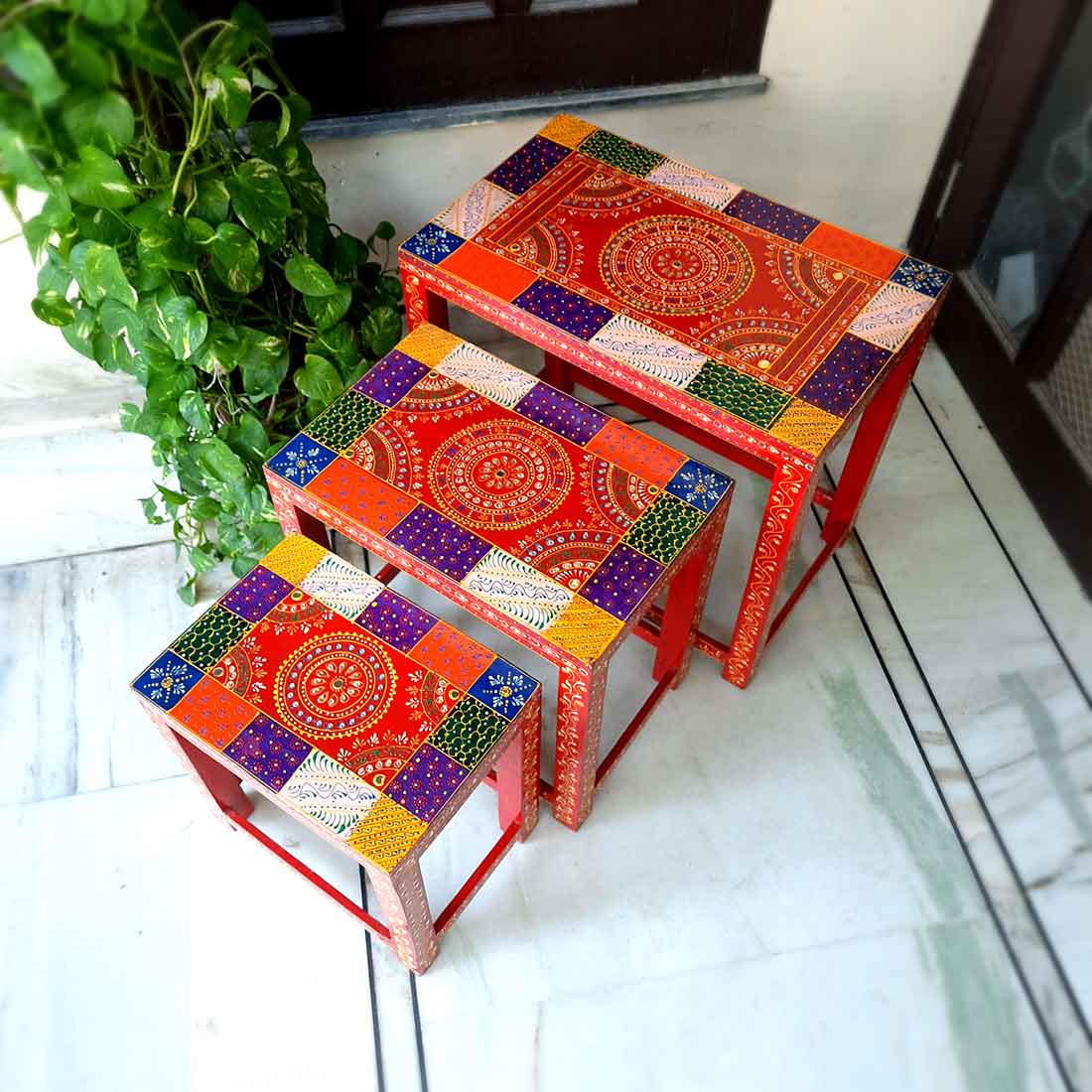 Corner Table | End Tables for Living Room - for Interiors Decor - Set of 3 - ApkaMart