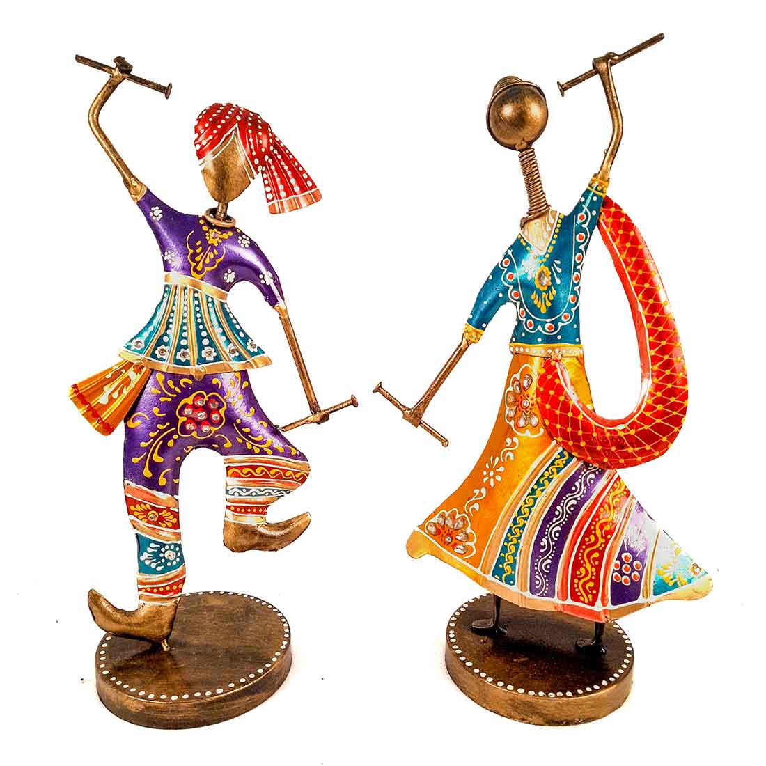 Couple Dancing Showpiece with Dandiya - For Table Decor & Gifts -10 Inch - Set of 2 - ApkaMart