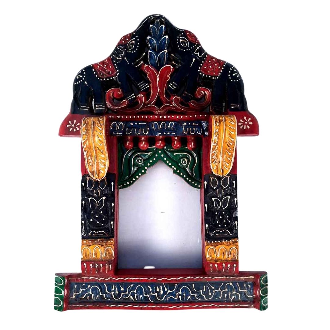 Wooden Jharokha Wall Hanging - Elephant Design - For Living Room, Wall & Home Decor & Gifts -18 Inch - Apkamart #color_Black