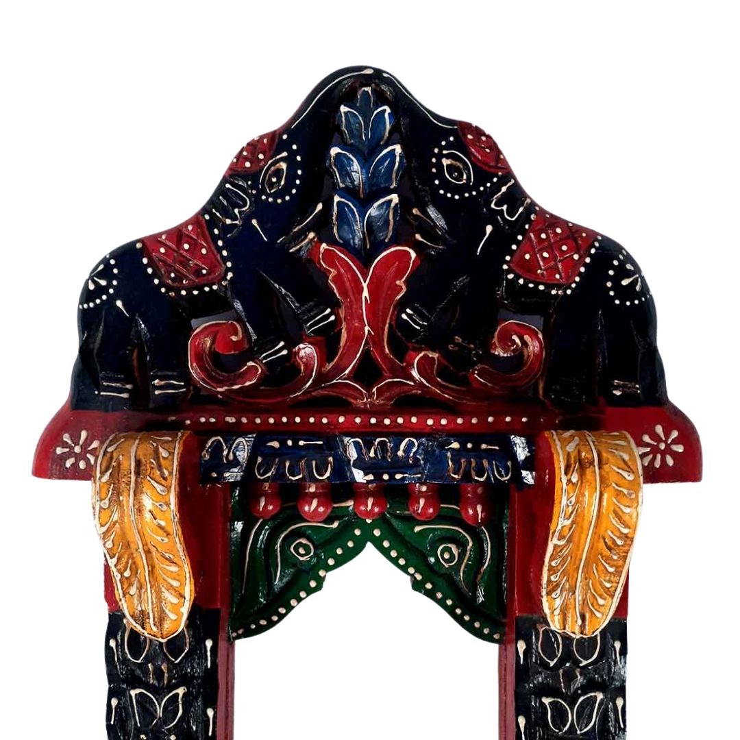 Wooden Jharokha Wall Hanging - Elephant Design - For Living Room, Wall & Home Decor & Gifts -18 Inch - Apkamart #color_Black