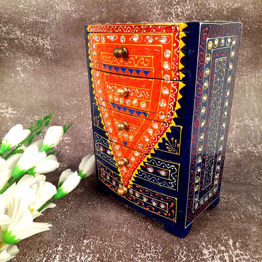 Jewelry Box Wooden | Jewellery Organizer | Mini Drawer Box - 10 Inch - ApkaMart