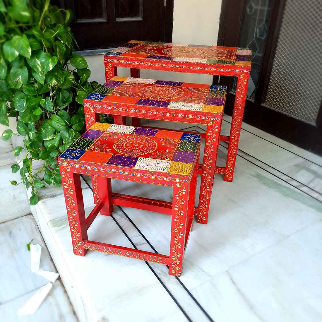 Corner Table | End Tables for Living Room - for  Interiors Decor - Set of 3 - ApkaMart