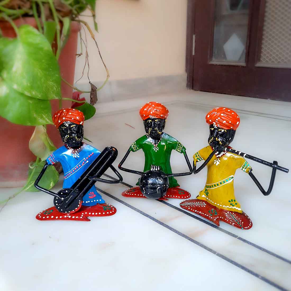 Rajasthani Musicians Figurines | Decorative Showpiece - for Home, Bedroom, Living Room, Office Desk & Table | Gifts For Wedding, Housewarming & Festivals - 7 Inch - Apkamart #Style_Pack of 3