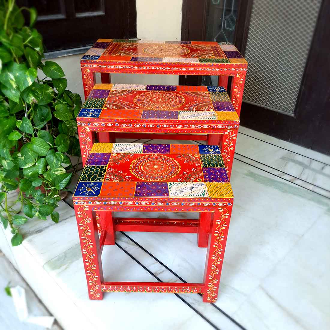 Corner Table | End Tables for Living Room - for  Interiors Decor - Set of 3 - ApkaMart