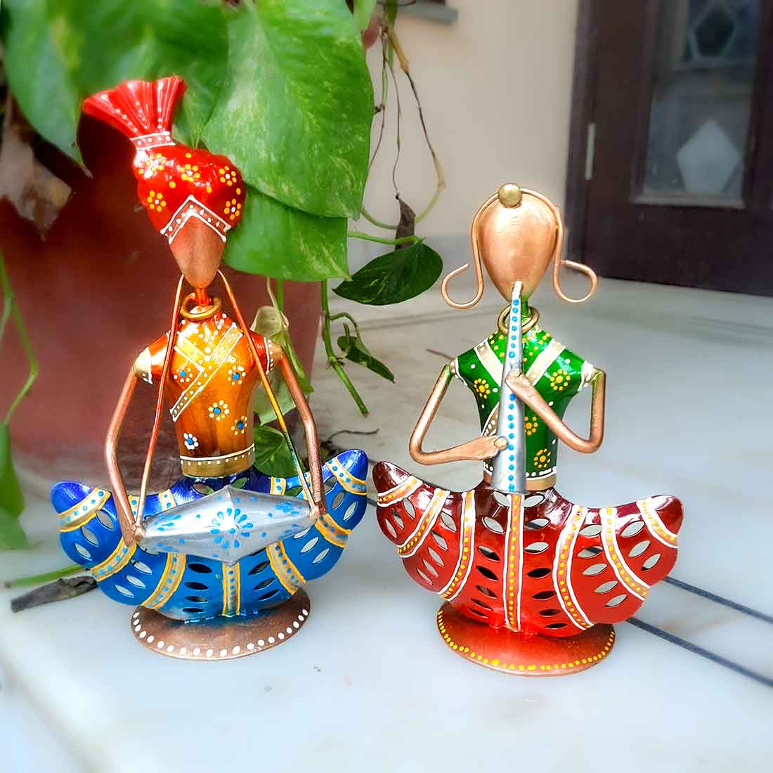 Candle Holder Stand | Tea Light Holder With One Slots Cum Showpiece | Tea Light Candle Stands - Musicians Design - For Home, Table, Living Room, Dining room, Bedroom Decor | For Diwali Decoration & Gifts - Set of 2 - Apkamart #Style_Design 2