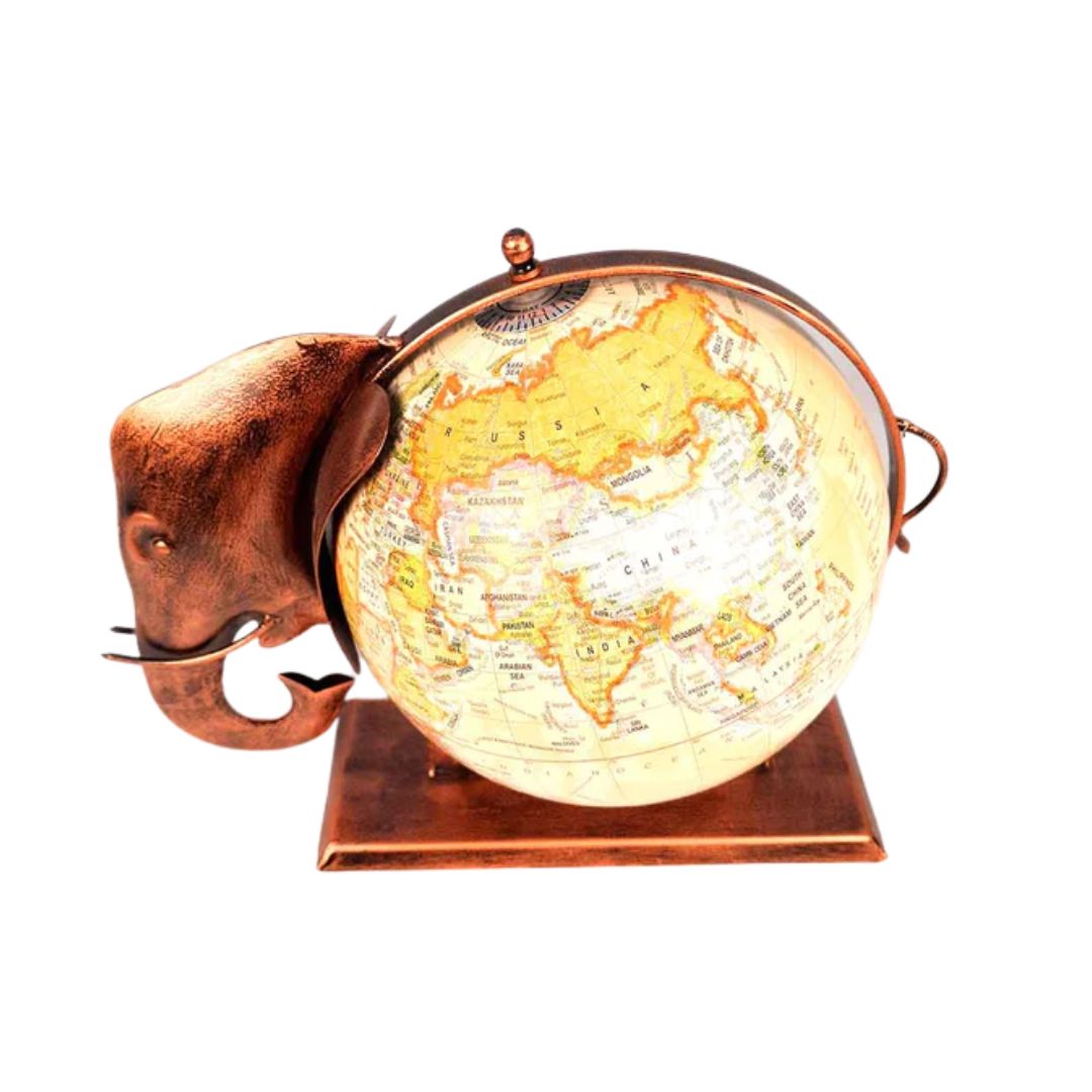 Elephant Globe - Antique Showpiece - For Table Decor & Gifts - 11 Inch - ApkaMart #Color_Copper