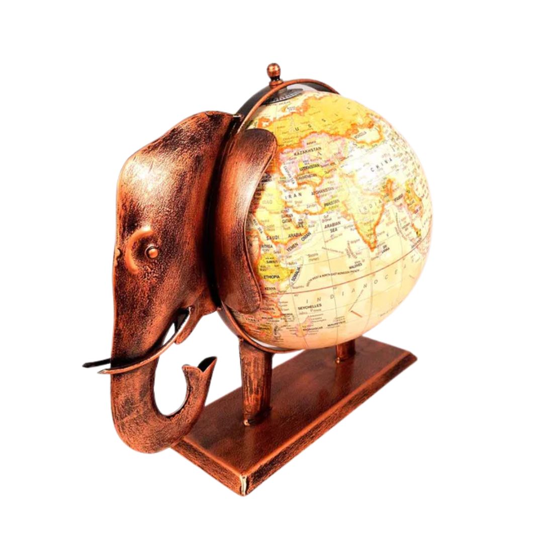 Elephant Globe - Antique Showpiece - For Table Decor & Gifts - 11 Inch - ApkaMart #Color_Copper