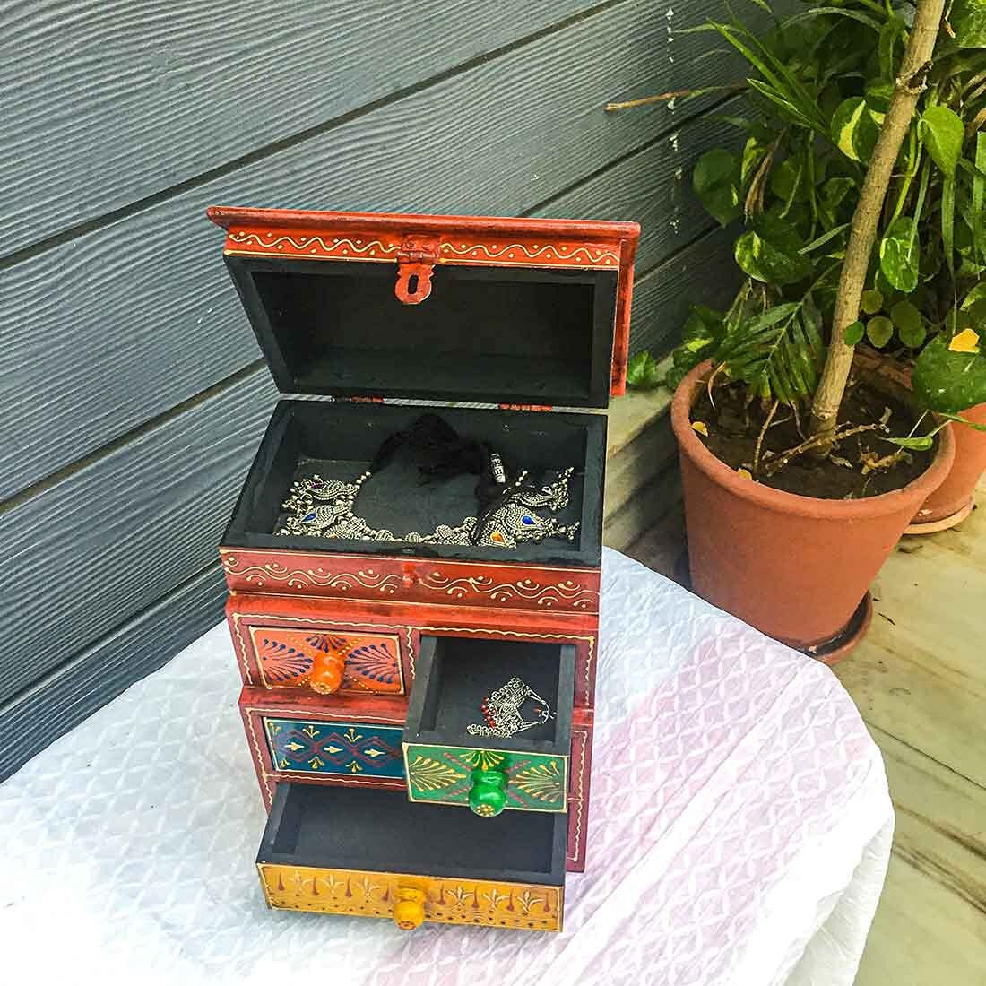 WoodenJewelryBox - 5 Drawerbox - Apkamart #color_Red